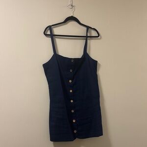 J. Crew Navy Linen Sleeveless Gold Button-Down Dress